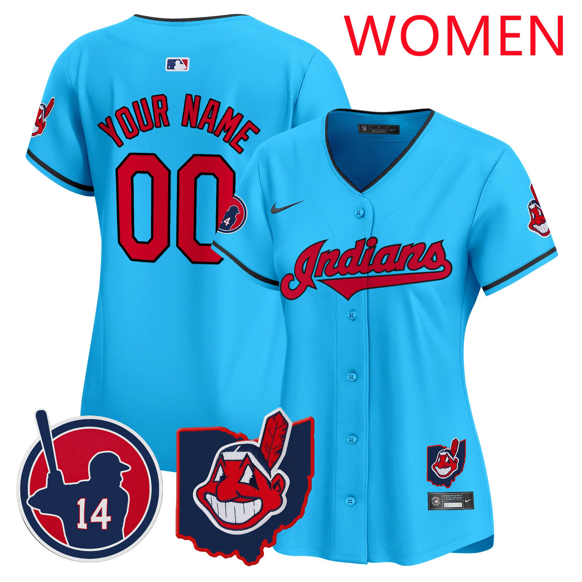 Women Cleveland Indians Light Blue Nike 2025 Patch Vapor Premier Limited Custom MLB Jersey->customized mlb jersey->Custom Jersey